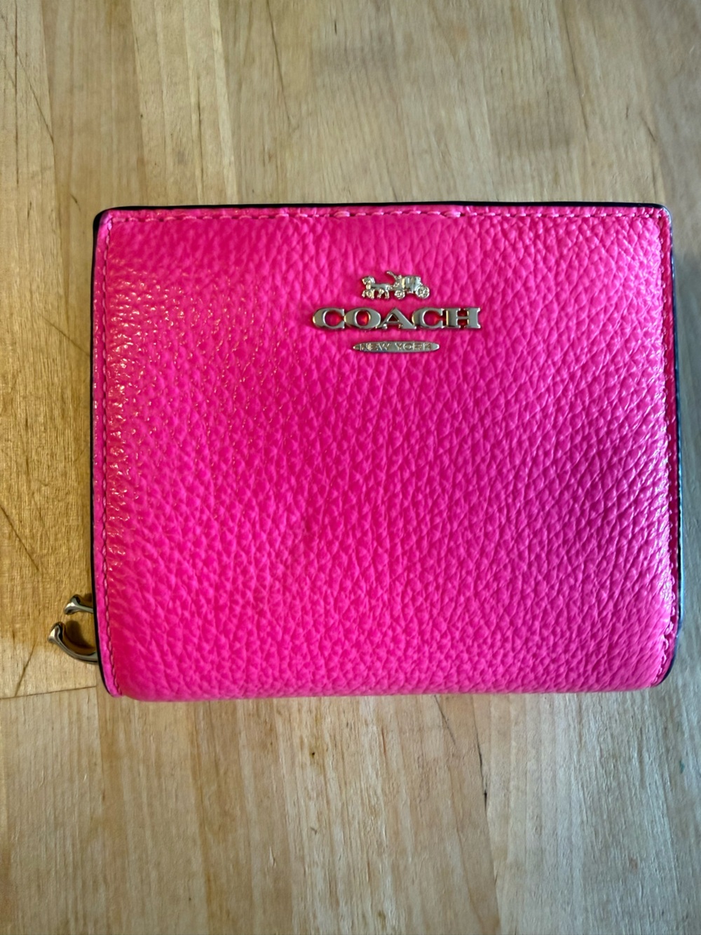 Coach Hot Pink Leather Snap Wallet with Gold Hardware